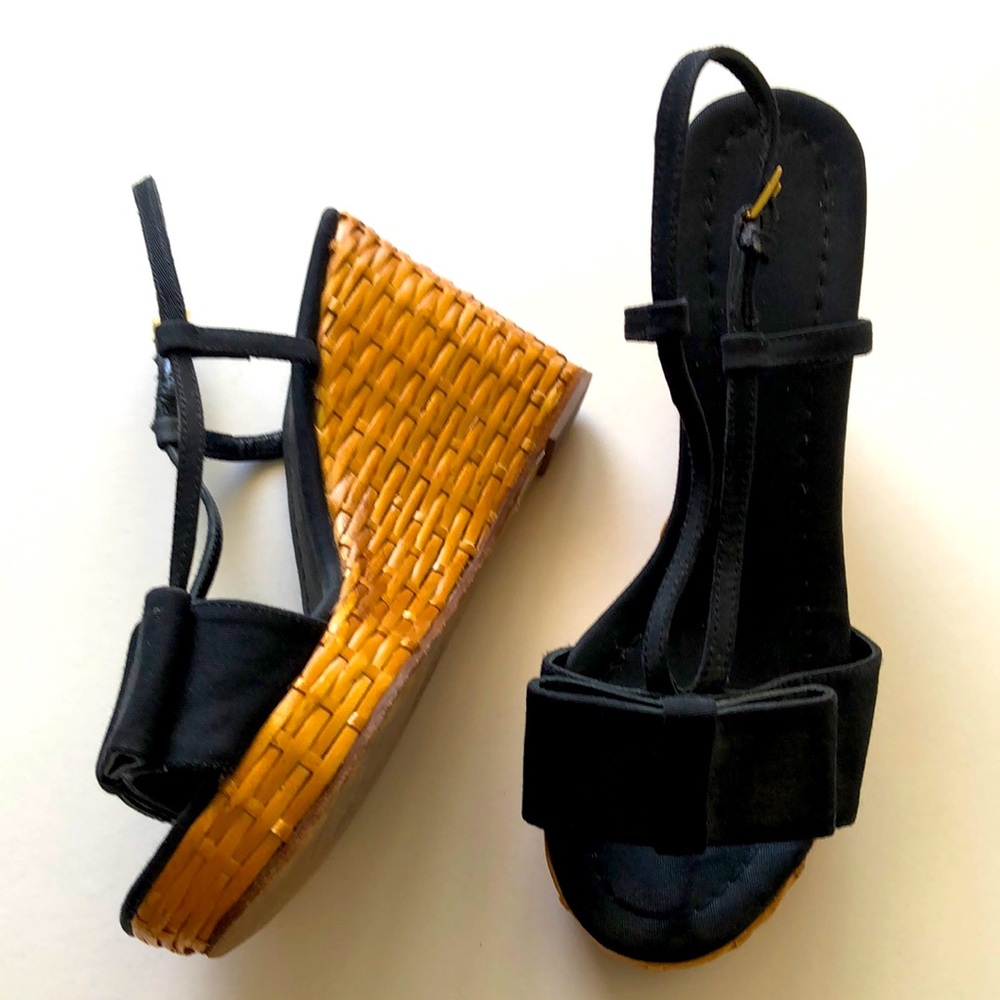 Kate Spade black 🎀bow🎀 woven espadrille platform sandals